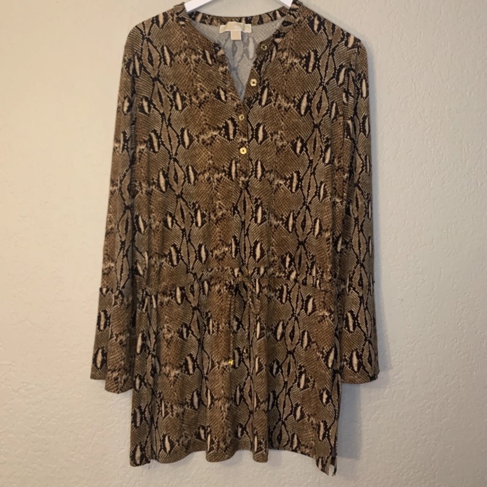 Michael Kors Brown Tan Long Sleeve Buttoned Tunic